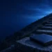 Illustration: stone steps climbing a hillside at blue hour with a portfolio folder on the lowest step, for growing an AI trainer career