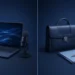 Illustration: split scene of a laptop with a microphone on one side and a briefcase with a contract folder on the other, for micro1 vs Mercor