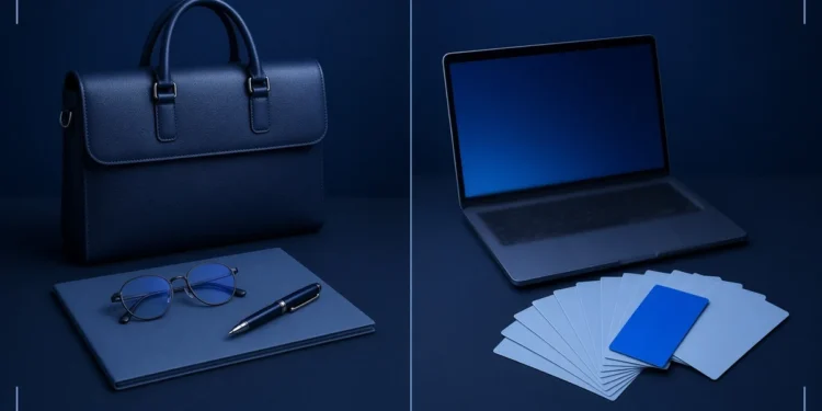 Illustration: split scene of a briefcase with glasses and pen on one side and a laptop with task cards on the other, for Mercor vs Outlier
