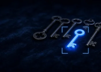 Illustration: a row of old and new keys on dark velvet with one key glowing blue, for DataAnnotation alternatives