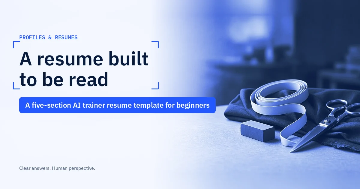 Title card for the AI trainer resume template for beginners with five sections