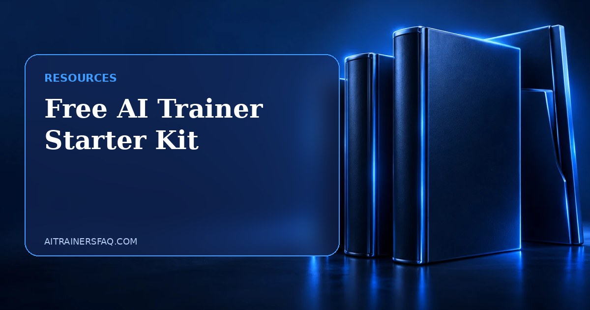 Navy and electric blue glass panel with the title Free AI Trainer Starter Kit