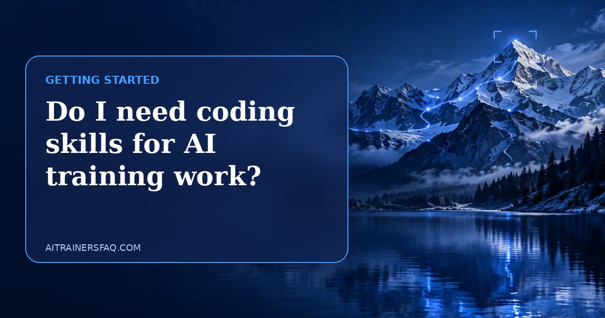 Navy and electric blue glass panel with the title Do I need coding skills for AI training work?
