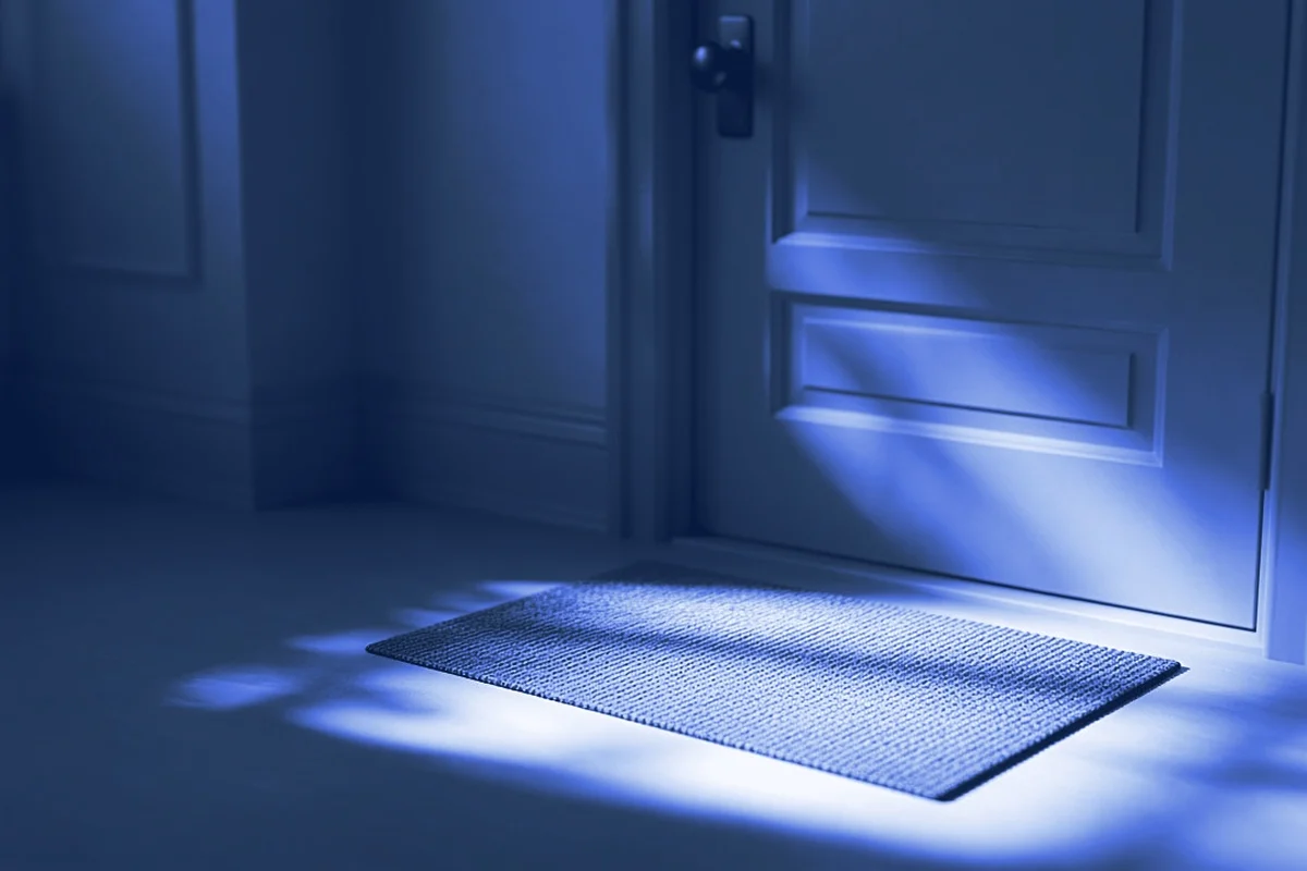 Morning light on a doormat inside a closed front door, for the DataAnnotation application wait time guide