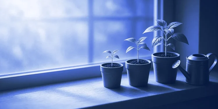 Three seedlings at different stages on a windowsill, for the DataAnnotation application wait time guide